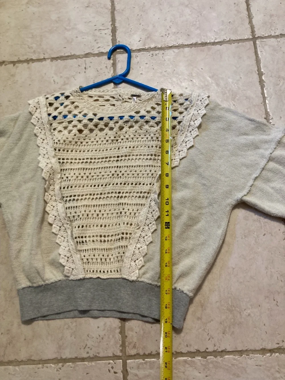 Free People Lace of Base 100% Cotton Pullover Top Gray and White Small